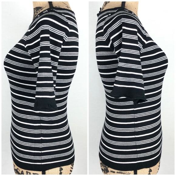 ModCloth And Some Ruffle Knit Top Stripe NWOT Size XXS Half Sleeve Black White - Picture 4 of 8